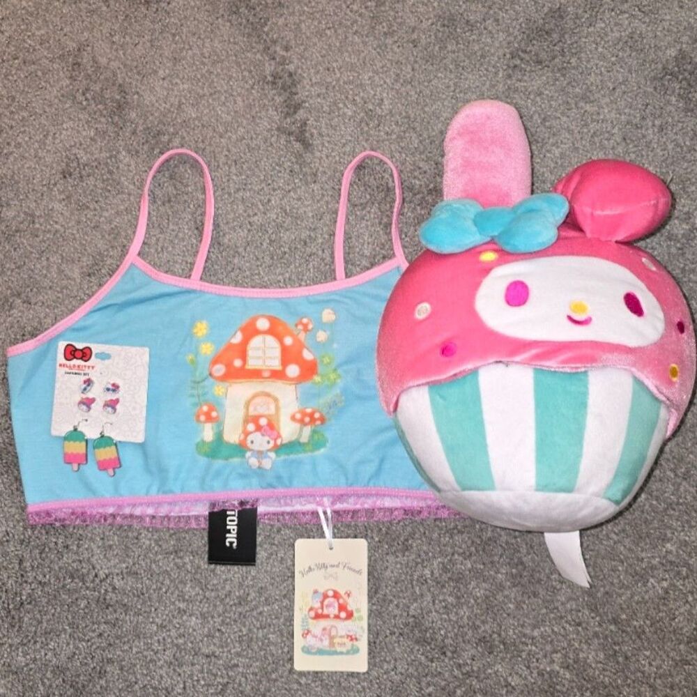 HOT TOPIC SANRIO Hello Kitty Friends XL Mushroom Bralette Earring Plush Melody